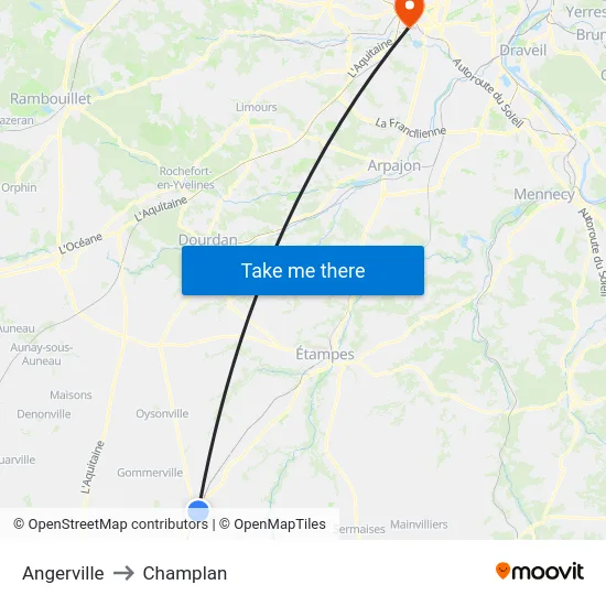 Angerville to Champlan map