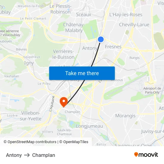 Antony to Champlan map