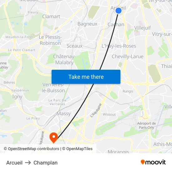 Arcueil to Champlan map