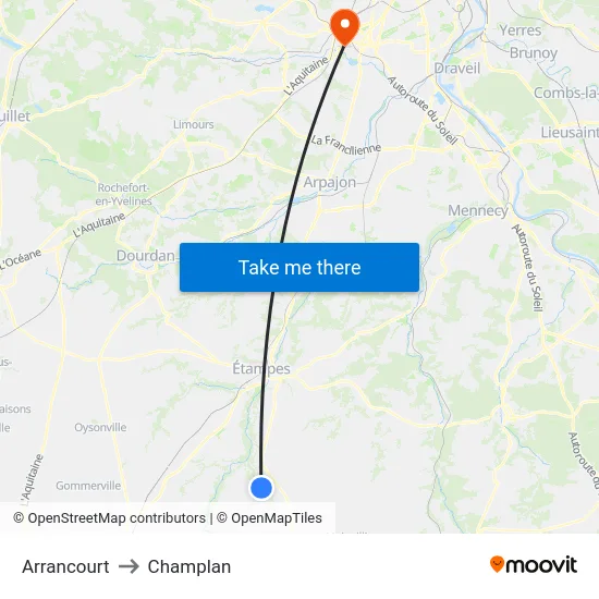 Arrancourt to Champlan map