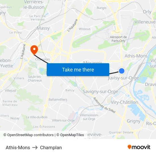 Athis-Mons to Champlan map