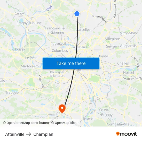 Attainville to Champlan map