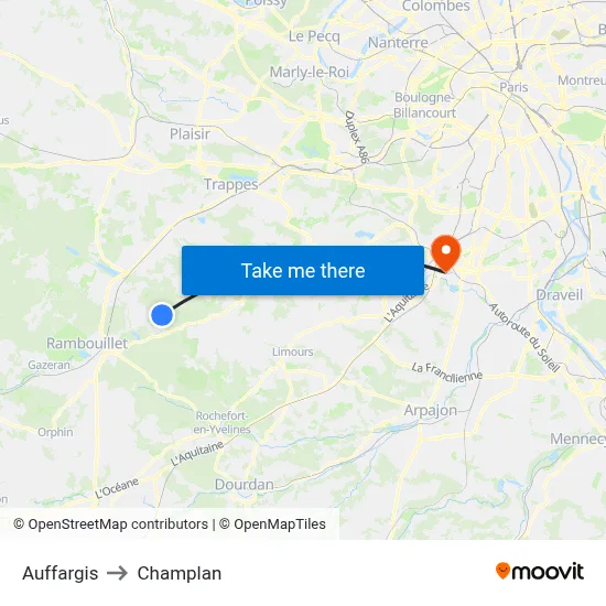 Auffargis to Champlan map