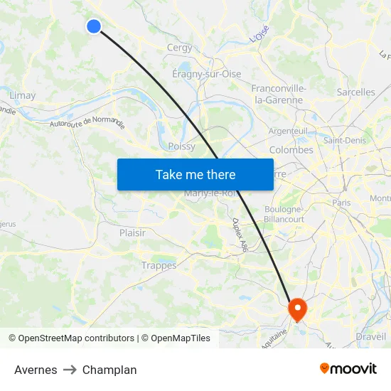 Avernes to Champlan map