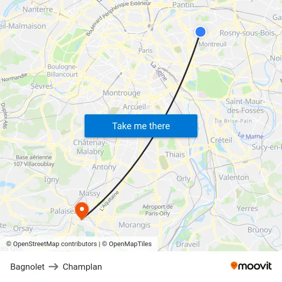 Bagnolet to Champlan map