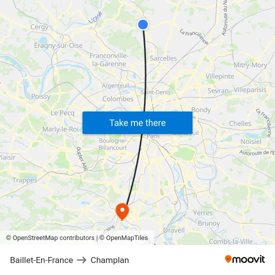 Baillet-En-France to Champlan map