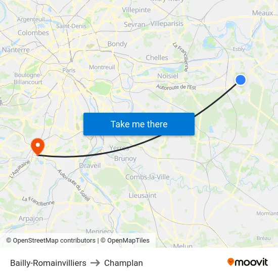 Bailly-Romainvilliers to Champlan map