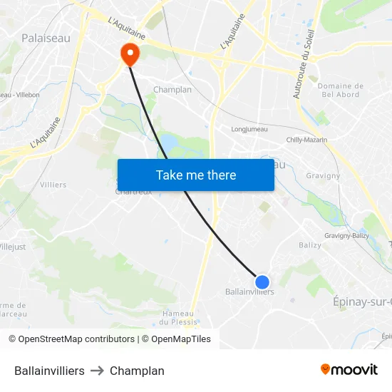 Ballainvilliers to Champlan map