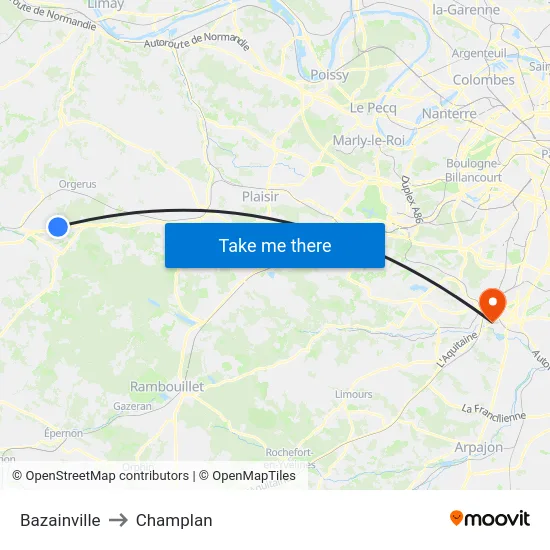 Bazainville to Champlan map