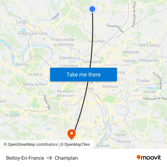 Belloy-En-France to Champlan map