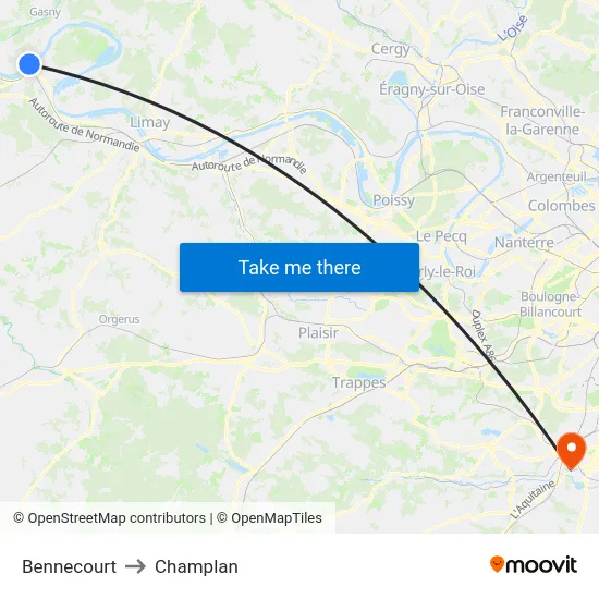 Bennecourt to Champlan map