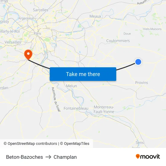 Beton-Bazoches to Champlan map