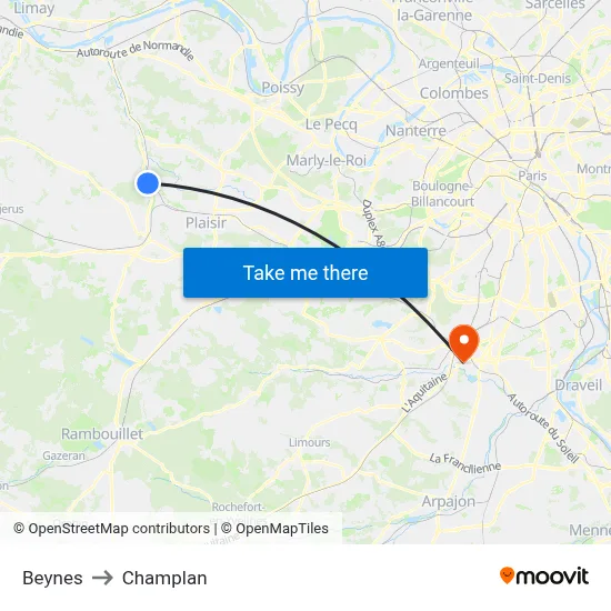 Beynes to Champlan map