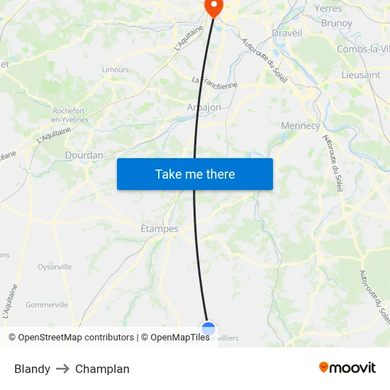 Blandy to Champlan map