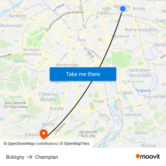 Bobigny to Champlan map