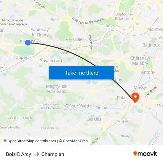 Bois-D'Arcy to Champlan map
