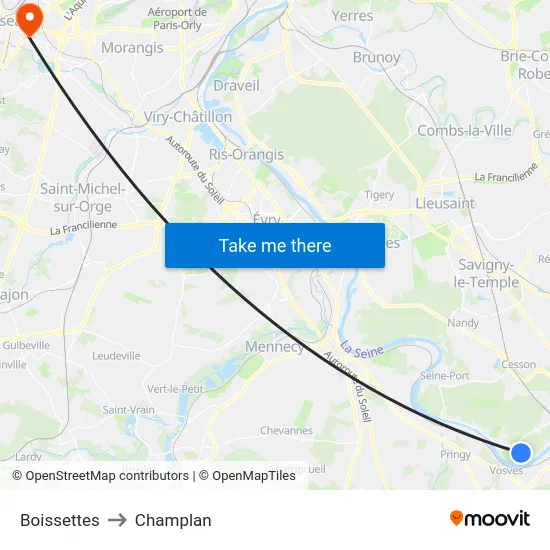 Boissettes to Champlan map