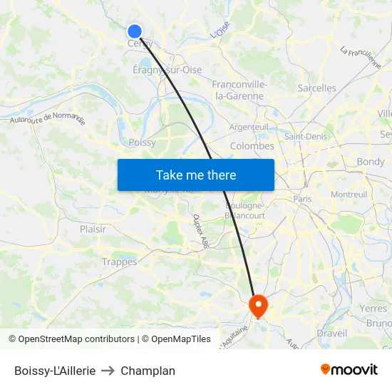 Boissy-L'Aillerie to Champlan map