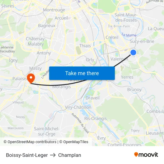 Boissy-Saint-Leger to Champlan map