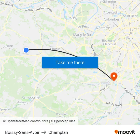 Boissy-Sans-Avoir to Champlan map