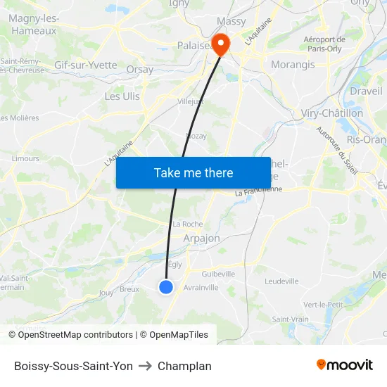 Boissy-Sous-Saint-Yon to Champlan map