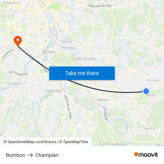 Bombon to Champlan map