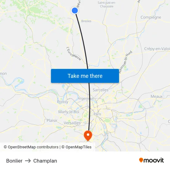 Bonlier to Champlan map