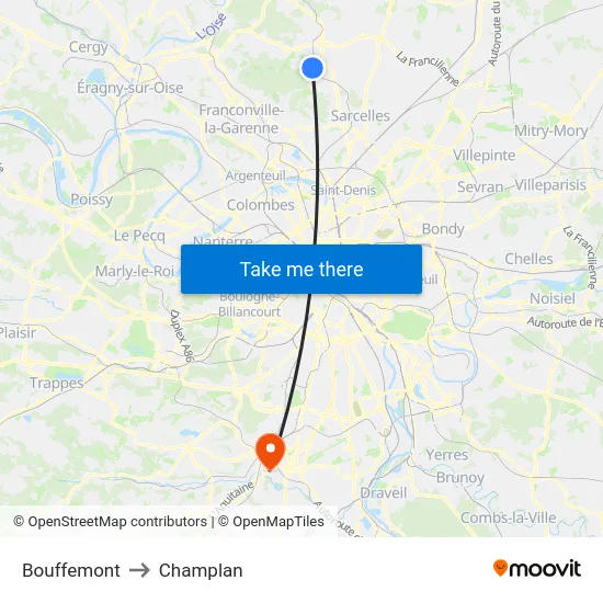 Bouffemont to Champlan map