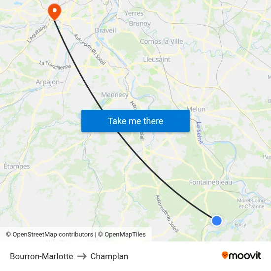 Bourron-Marlotte to Champlan map