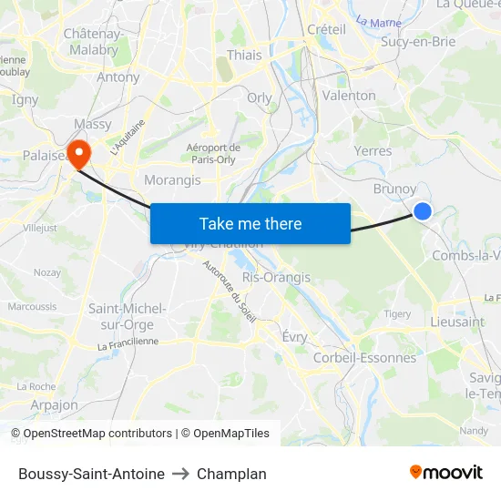 Boussy-Saint-Antoine to Champlan map