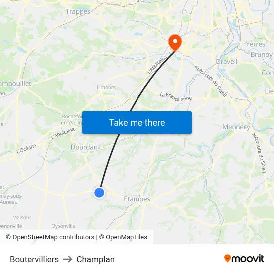 Boutervilliers to Champlan map