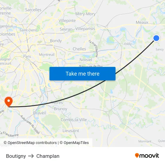 Boutigny to Champlan map