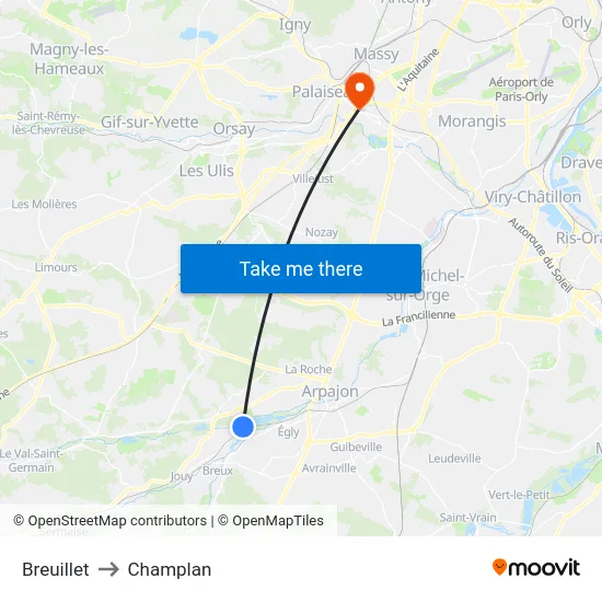 Breuillet to Champlan map