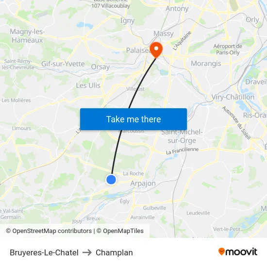 Bruyeres-Le-Chatel to Champlan map