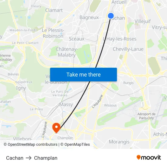 Cachan to Champlan map