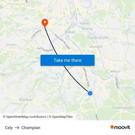 Cely to Champlan map