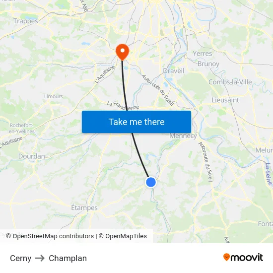 Cerny to Champlan map