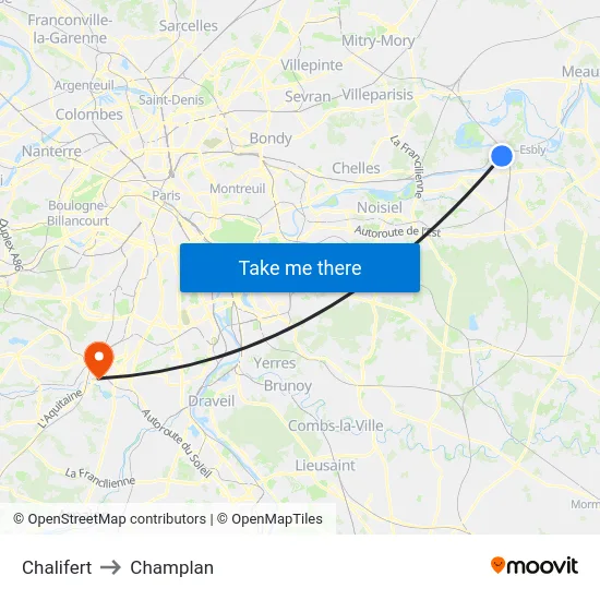 Chalifert to Champlan map