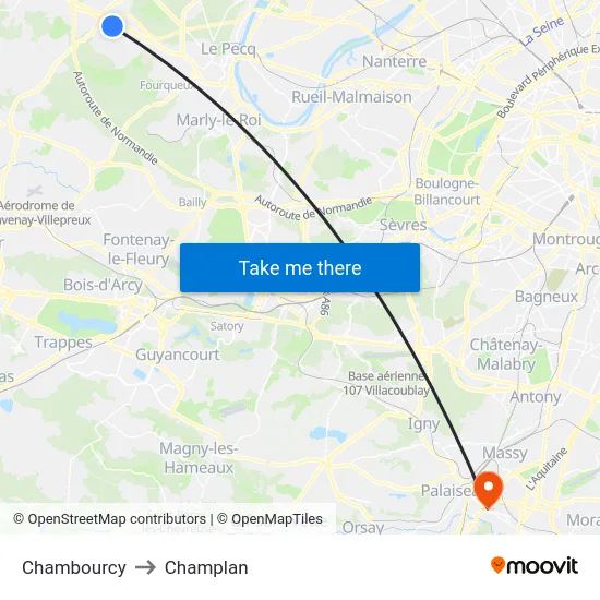 Chambourcy to Champlan map