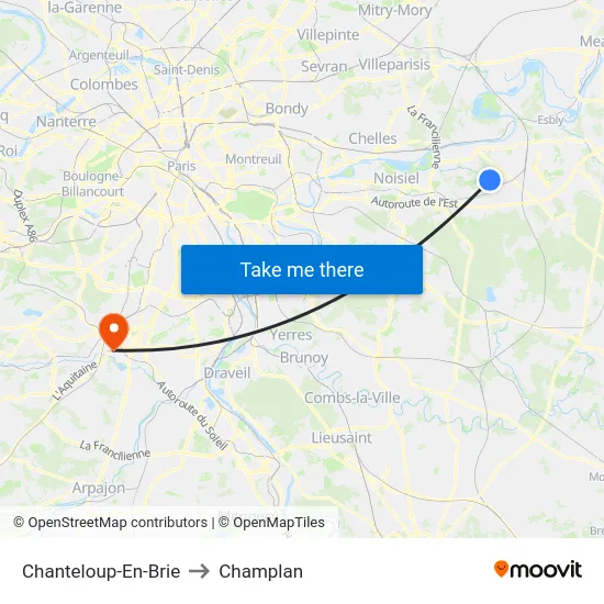 Chanteloup-En-Brie to Champlan map