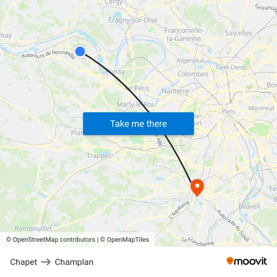 Chapet to Champlan map