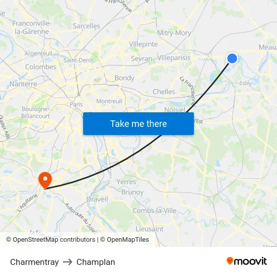 Charmentray to Champlan map