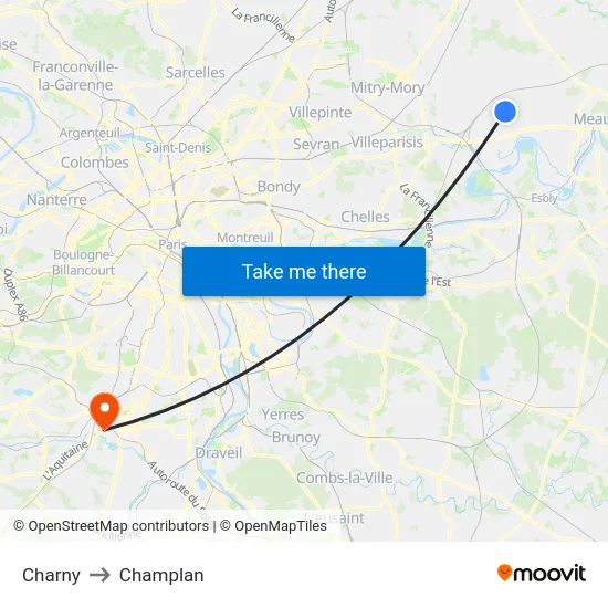 Charny to Champlan map