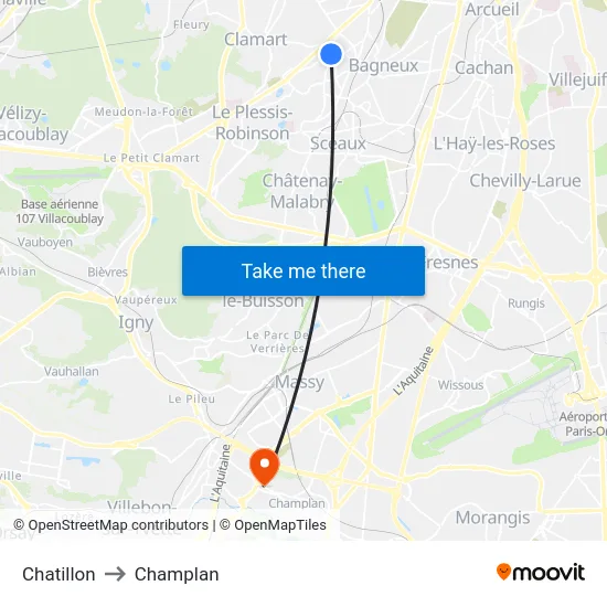 Chatillon to Champlan map