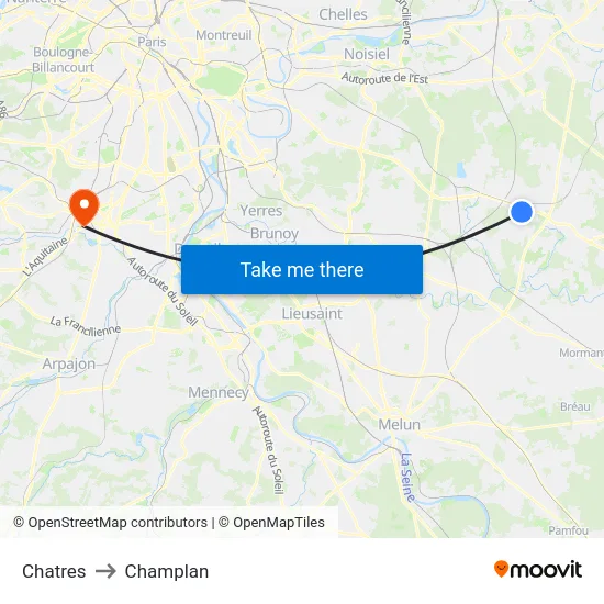Chatres to Champlan map