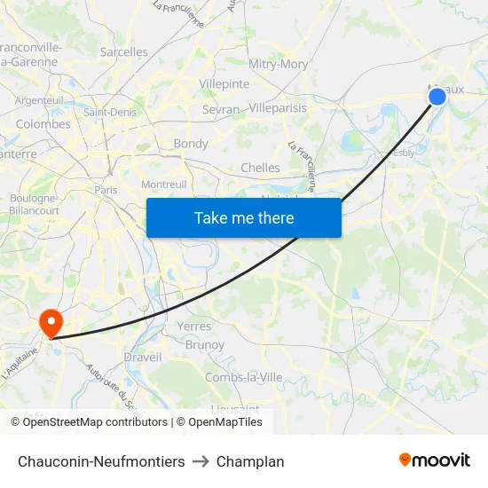 Chauconin-Neufmontiers to Champlan map