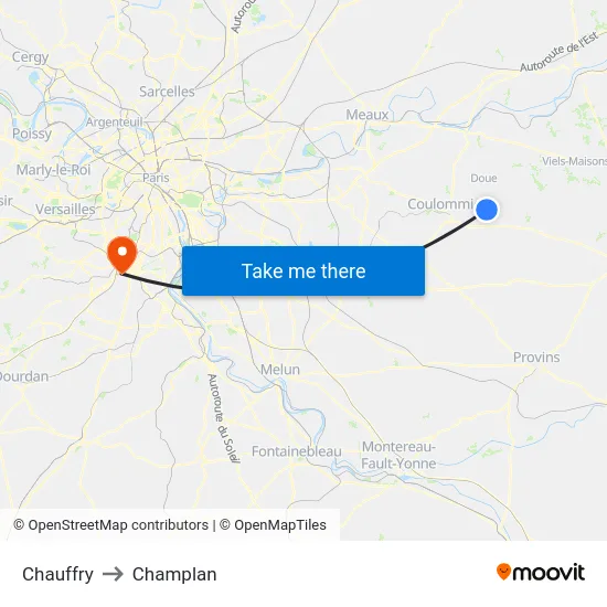 Chauffry to Champlan map