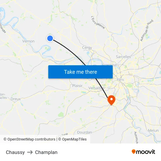 Chaussy to Champlan map
