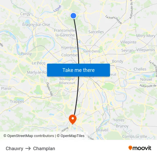 Chauvry to Champlan map
