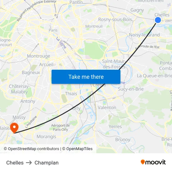 Chelles to Champlan map
